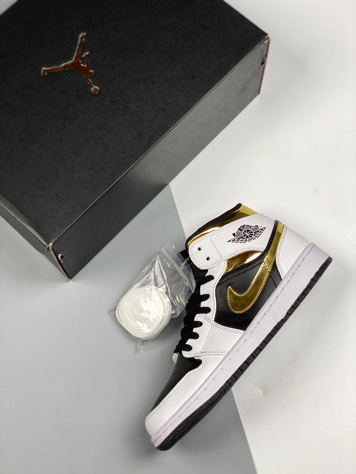 Air Jordan 1 Mid White/Black-Metallic Gold For Sale 5 Air Jordan 1 Mid White/Black-Metallic Gold For Sale - Image 3