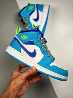 Cheap Jordan Shop -Cheap Jordan Shop Air Jordan 1 Mid White Blue Neon Green DA8010 400 For Sale 1 2