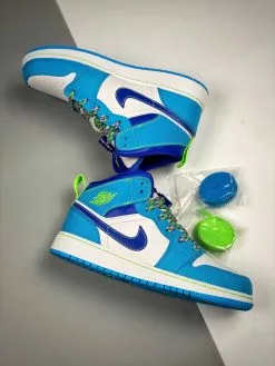 Air Jordan 1 Mid White Blue Neon Green DA8010-400 For Sale -Cheap Jordan Shop Air Jordan 1 Mid White Blue Neon Green DA8010 400 For Sale 3 2