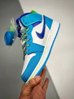 Air Jordan 1 Mid White Blue Neon Green DA8010-400 For Sale -Cheap Jordan Shop Air Jordan 1 Mid White Blue Neon Green DA8010 400 For Sale 4 2