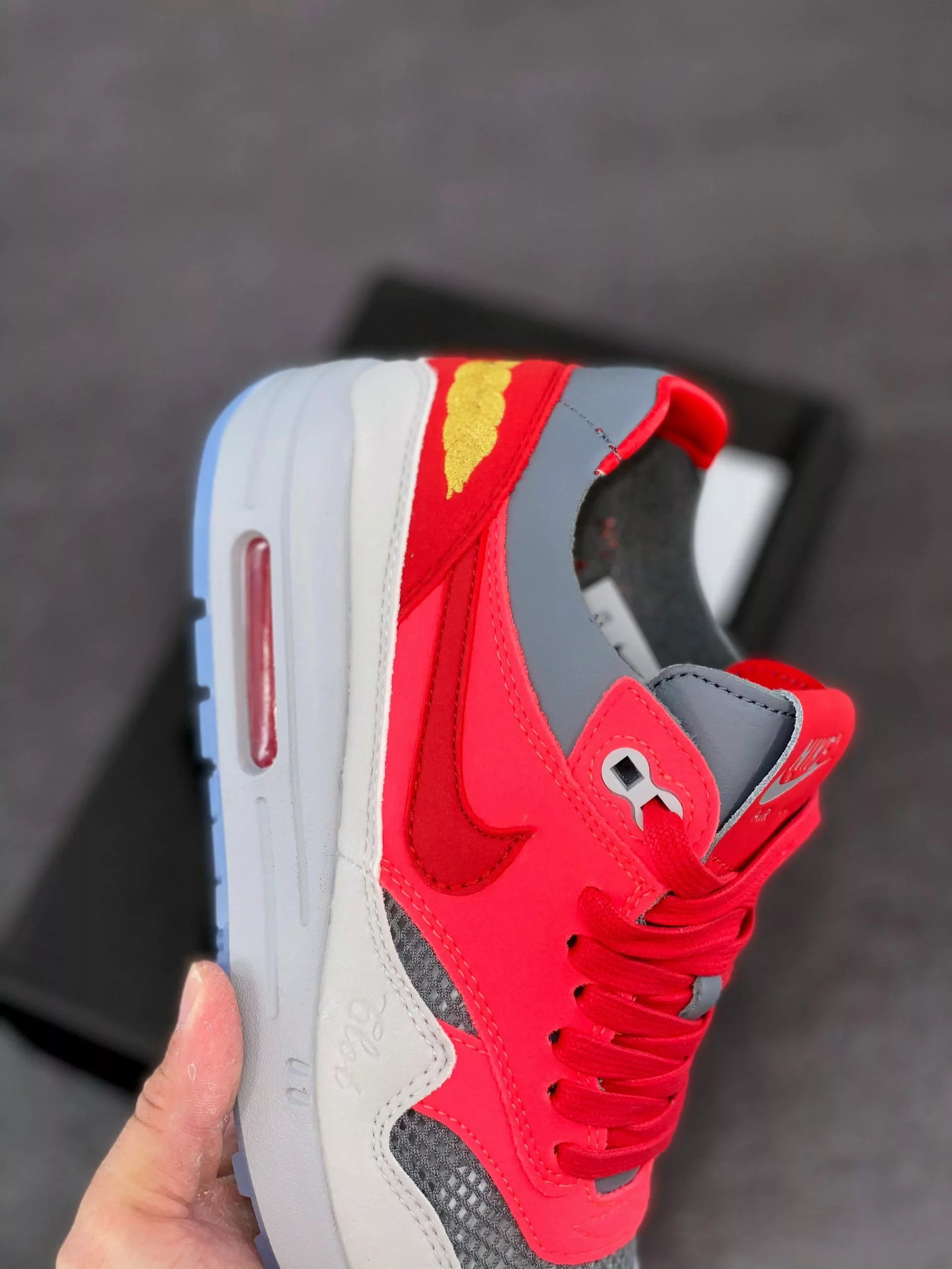 Nike Air Max 97 Clot X Nike Air Max 1 K.O.D. Solar Red/University Red-Cool Grey For Sale 5 Nike Air Max 97 Clot X Nike Air Max 1 K.O.D. Solar Red/University Red-Cool Grey For Sale - Image 4