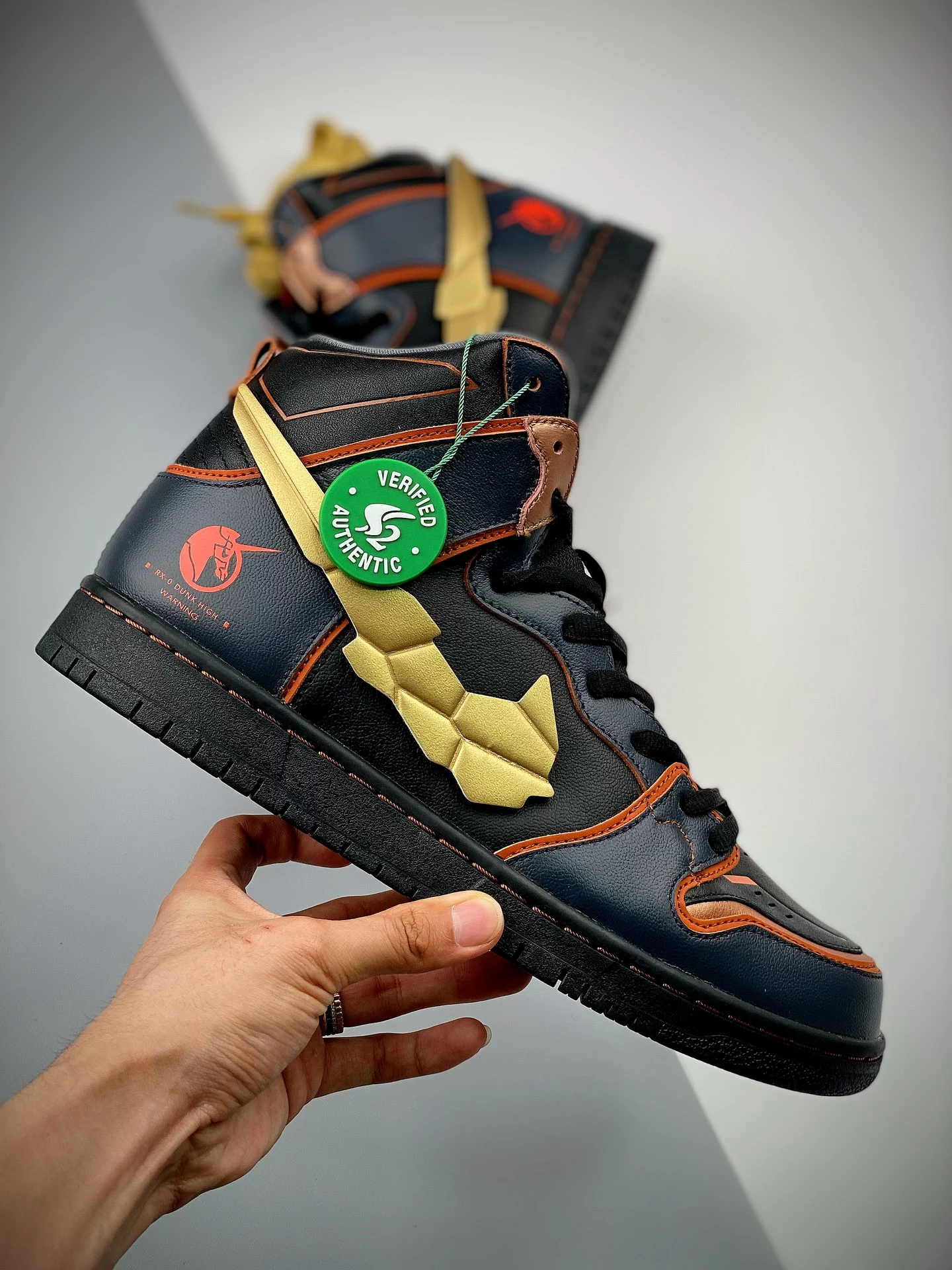 Gundam X Nike SB Dunk High Thunder Blue/Metallic Gold For Sale 4 Gundam X Nike SB Dunk High Thunder Blue/Metallic Gold For Sale - Image 2