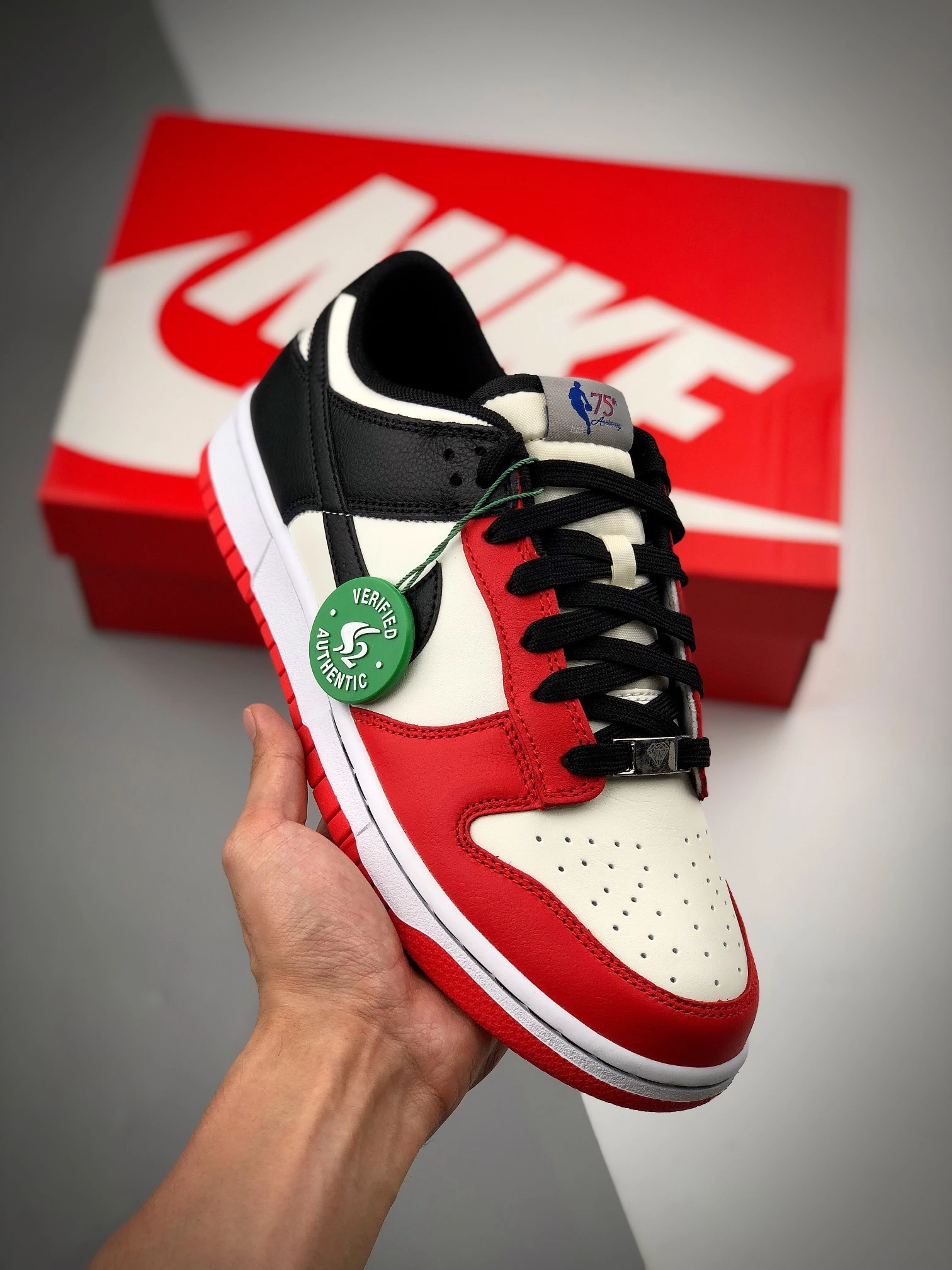 Nike SB Dunk NBA X Nike Dunk Low EMB ‘Chicago’ Sail/Black-Chile Red For Sale 3 Nike SB Dunk NBA X Nike Dunk Low EMB ‘Chicago’ Sail/Black-Chile Red For Sale