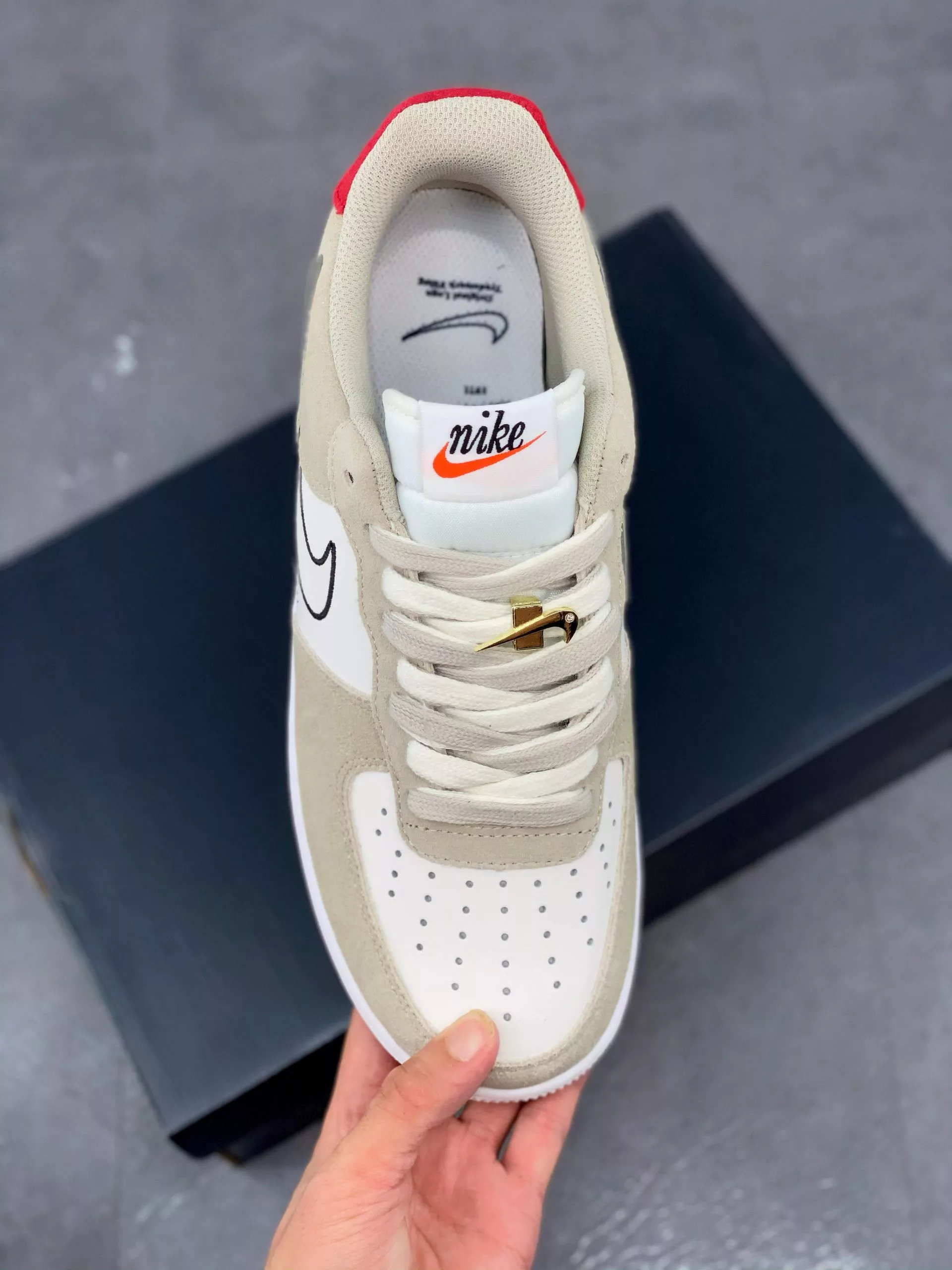 Nike Air Force 1 Low “First Use” Light Stone/Black-Sail-University Red For Sale 5 Nike Air Force 1 Low “First Use” Light Stone/Black-Sail-University Red For Sale - Image 3