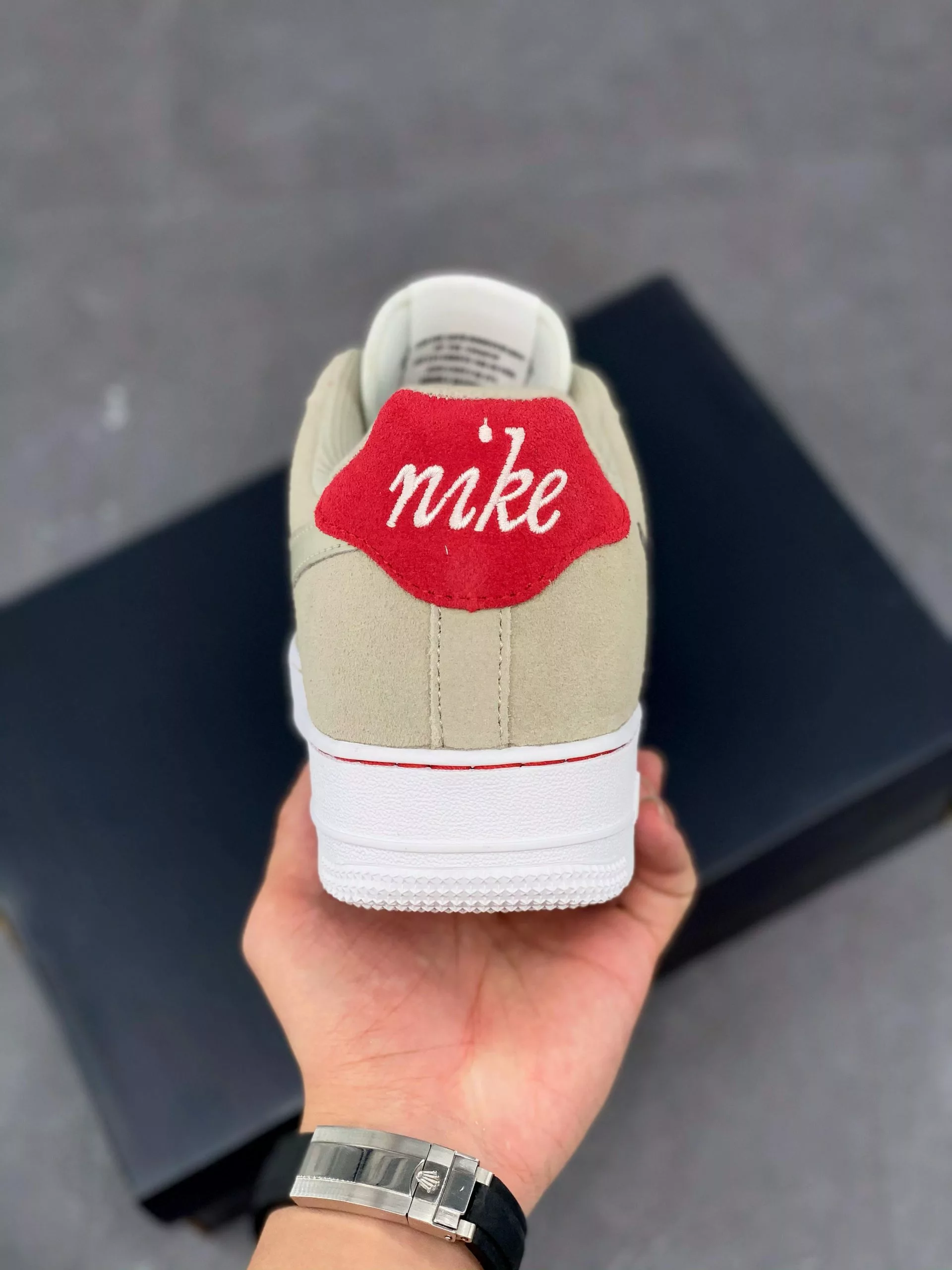 Nike Air Force 1 Low “First Use” Light Stone/Black-Sail-University Red For Sale 8 Nike Air Force 1 Low “First Use” Light Stone/Black-Sail-University Red For Sale - Image 6