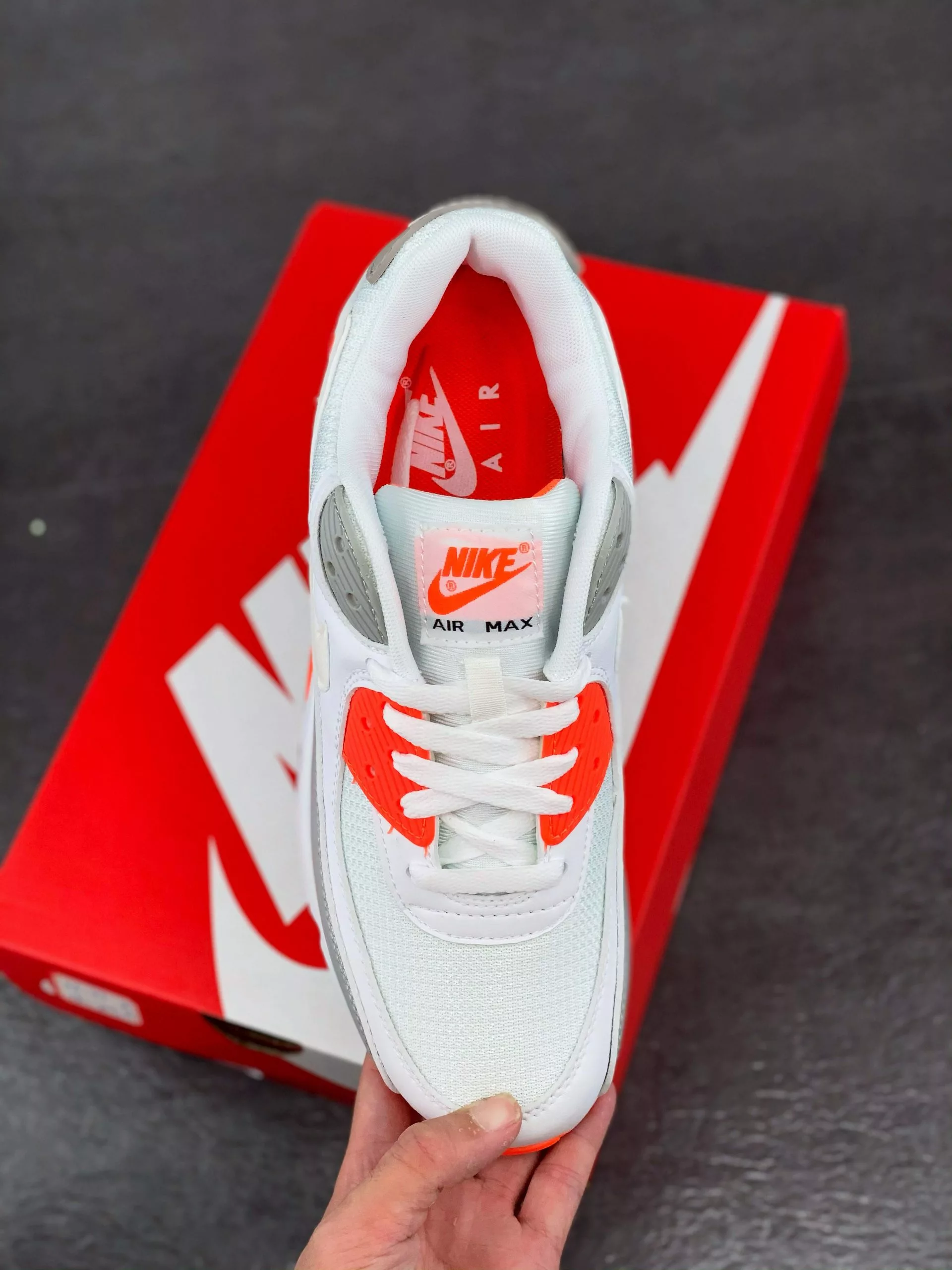 Nike Air Max 90 White/Hyper Orange-Light Smoke Grey For Sale 5 Nike Air Max 90 White/Hyper Orange-Light Smoke Grey For Sale - Image 3