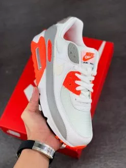 Nike Air Max 90 White/Hyper Orange-Light Smoke Grey For Sale