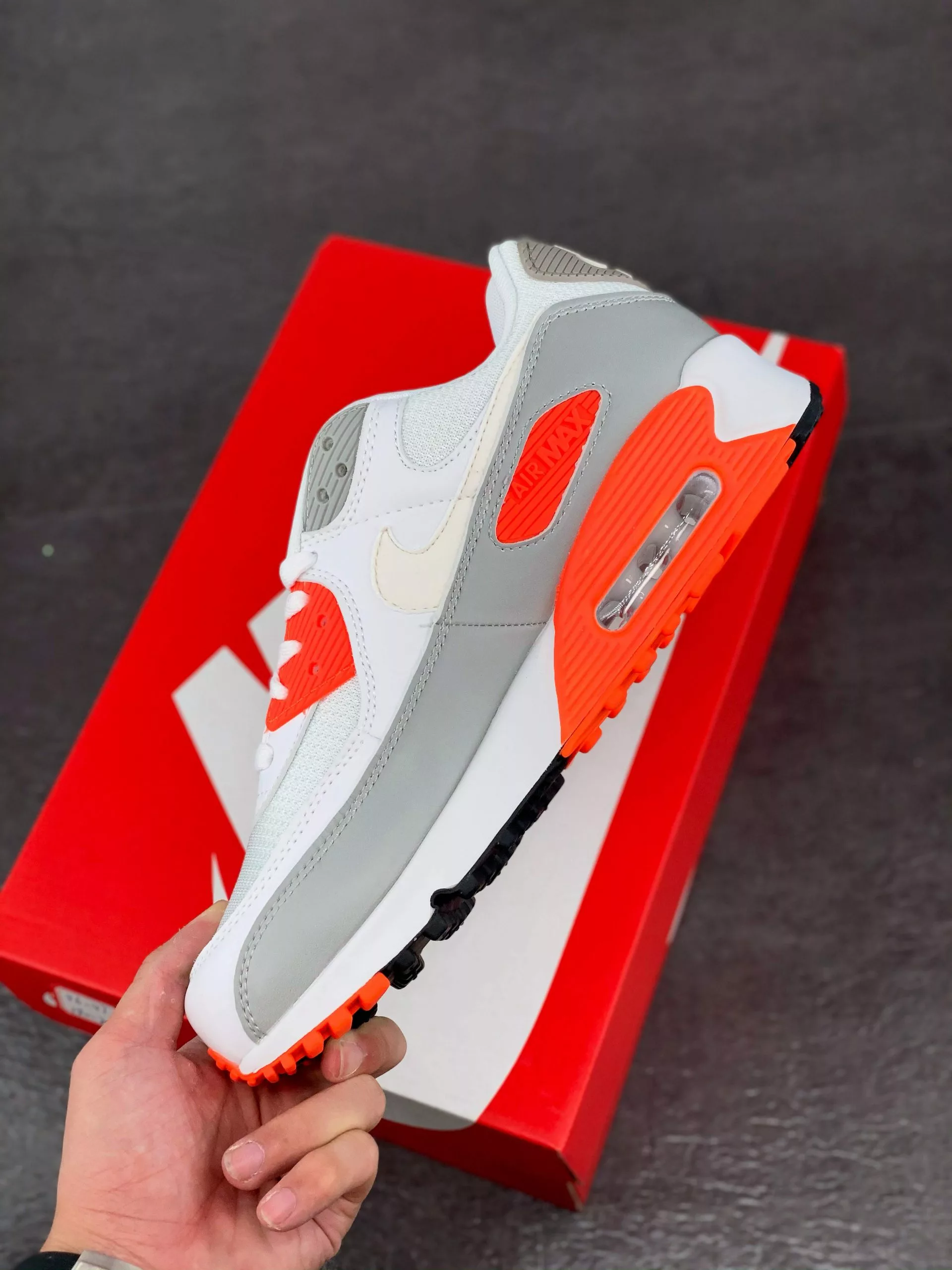 Nike Air Max 90 White/Hyper Orange-Light Smoke Grey For Sale 6 Nike Air Max 90 White/Hyper Orange-Light Smoke Grey For Sale - Image 4