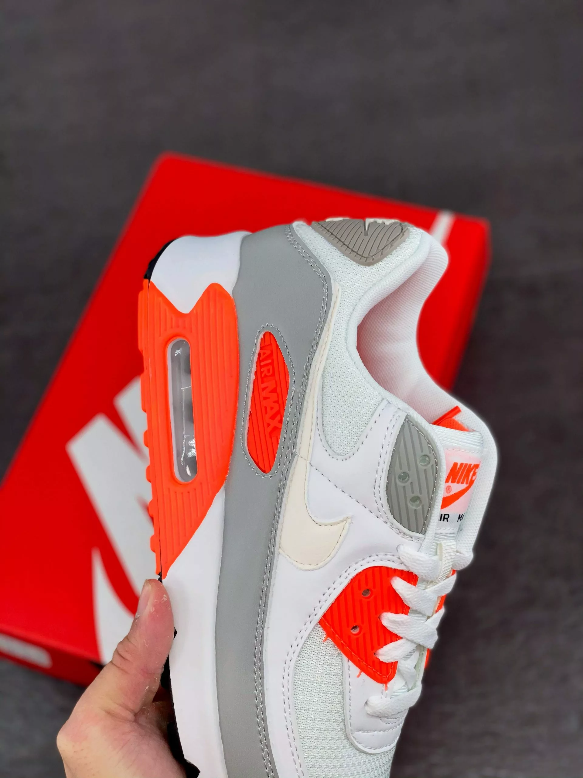 Nike Air Max 90 White/Hyper Orange-Light Smoke Grey For Sale 8 Nike Air Max 90 White/Hyper Orange-Light Smoke Grey For Sale - Image 6