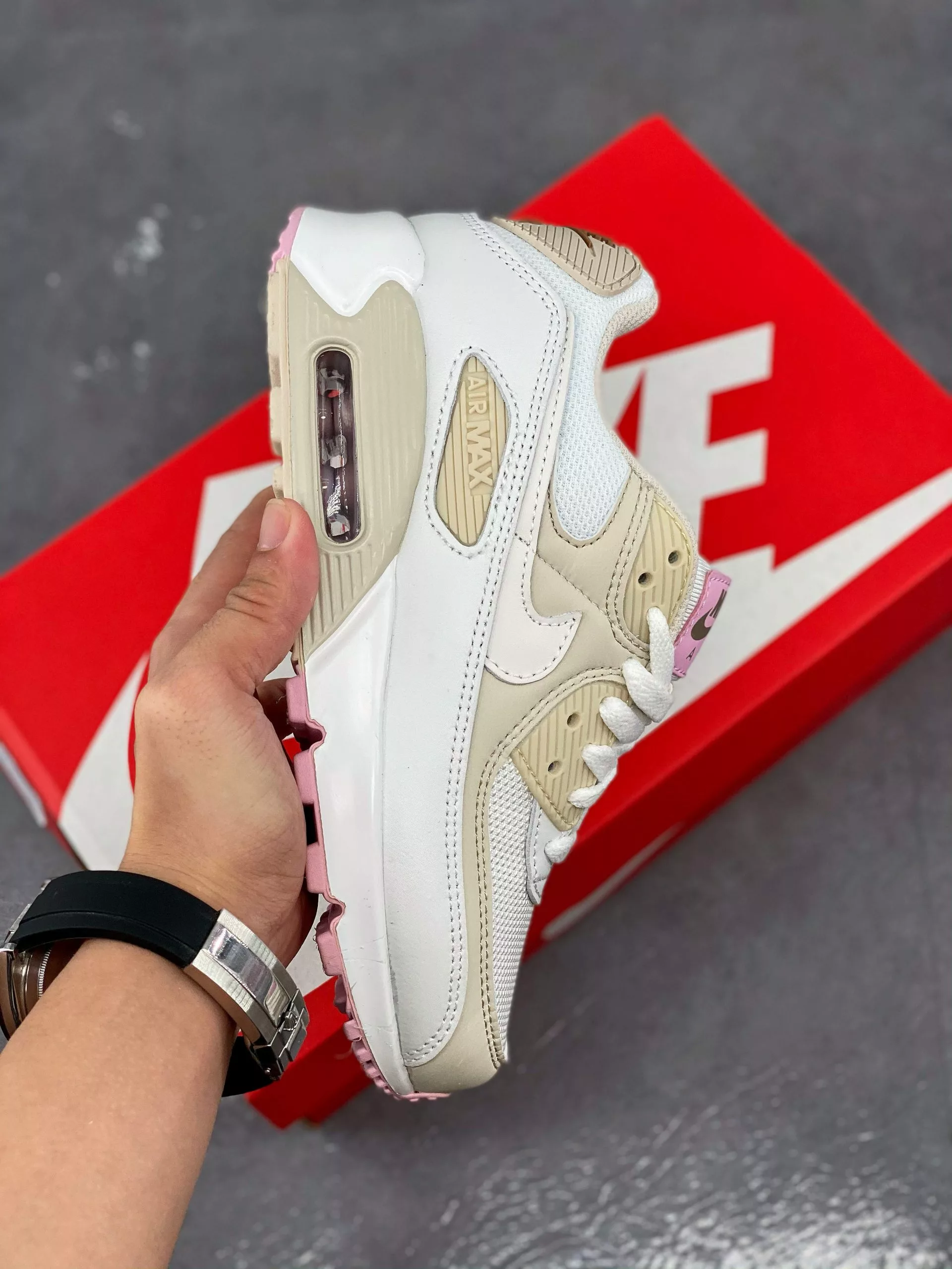 Nike Air Max 90 White/Metallic Red Bronze/Light Orewood Brown For Sale 3 Nike Air Max 90 White/Metallic Red Bronze/Light Orewood Brown For Sale - Image 2