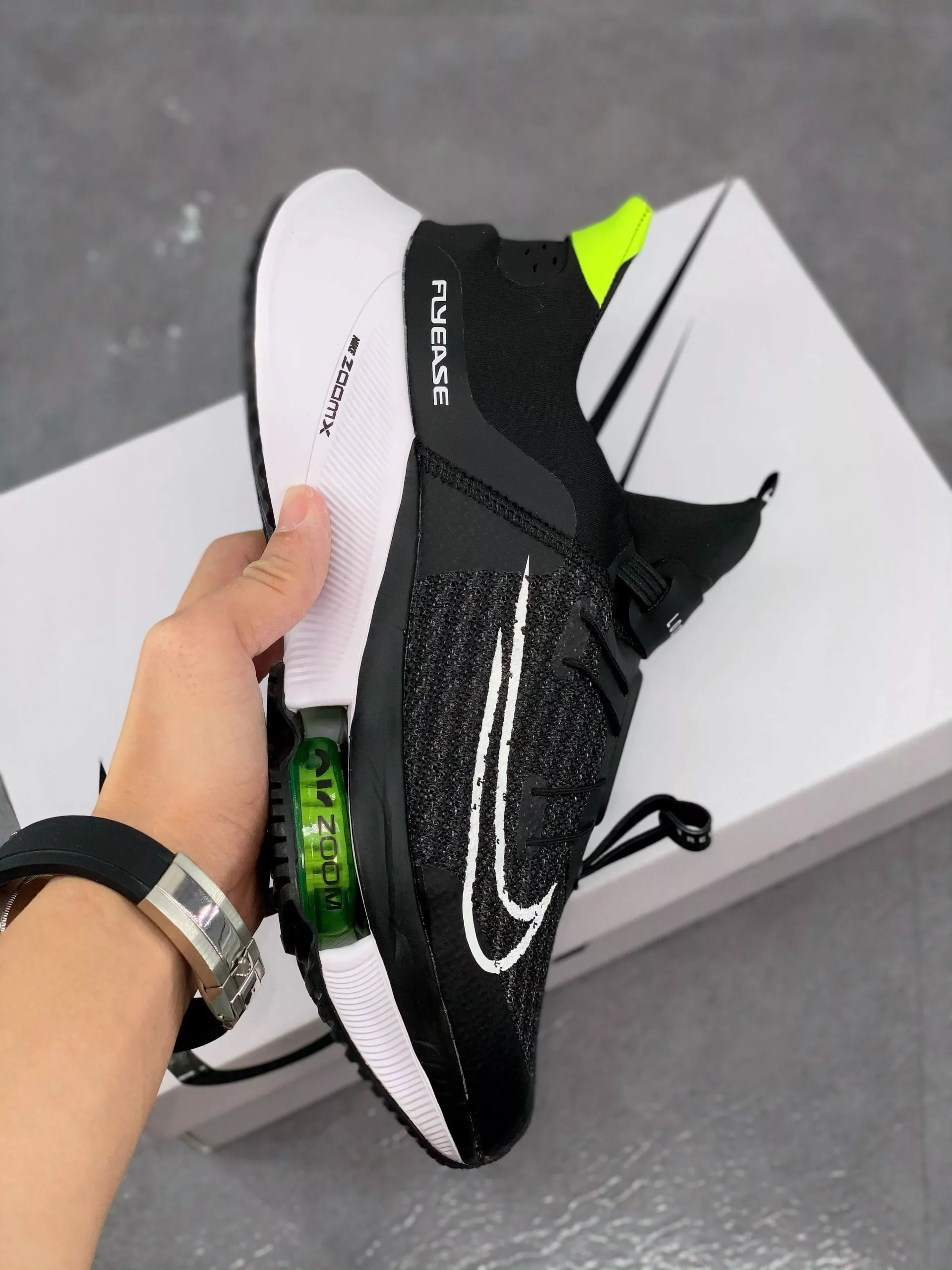 Nike React Element 55 Nike Air Zoom Tempo NEXT% FlyEase Black/White-Volt For Sale 4 Nike React Element 55 Nike Air Zoom Tempo NEXT% FlyEase Black/White-Volt For Sale - Image 2