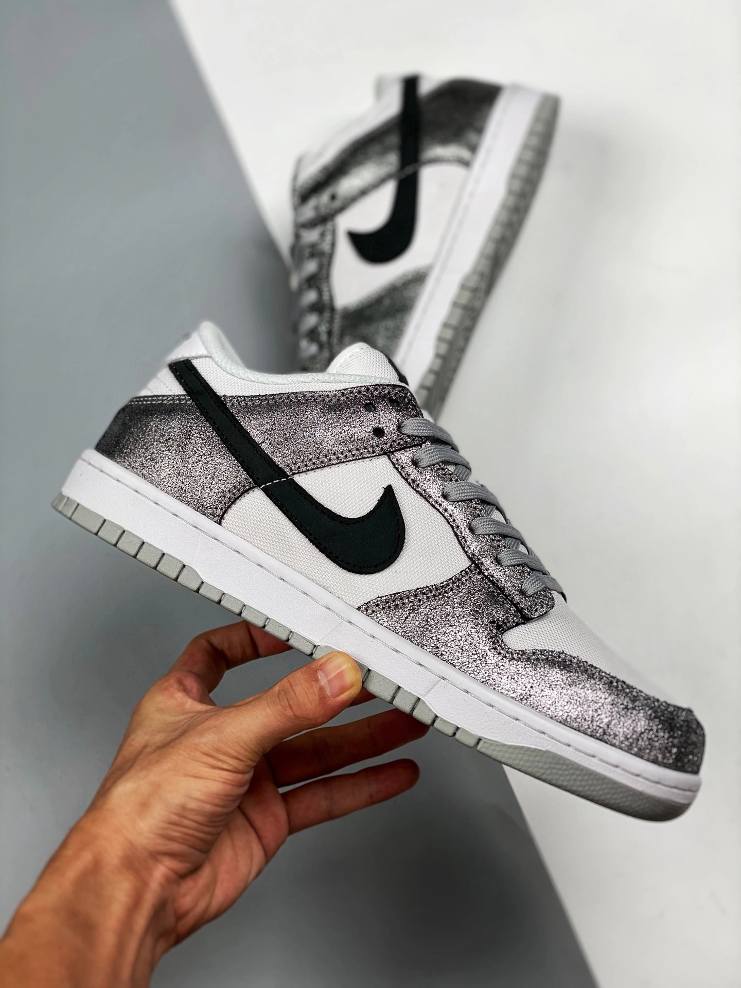 Nike SB Dunk Nike Dunk Low “Shimmer” White/Metallic Silver-Black For Sale 4 Nike SB Dunk Nike Dunk Low “Shimmer” White/Metallic Silver-Black For Sale - Image 2