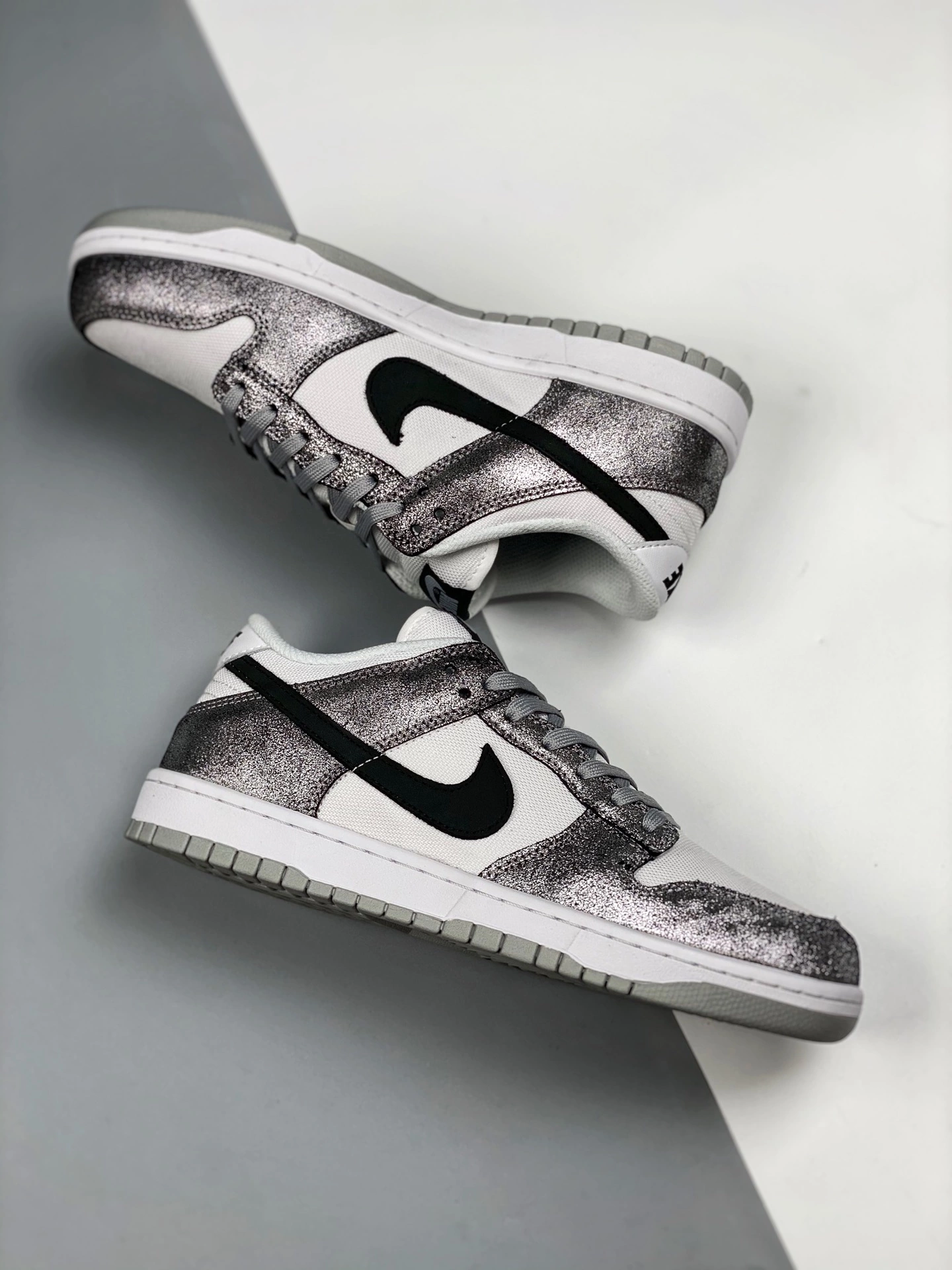 Nike SB Dunk Nike Dunk Low “Shimmer” White/Metallic Silver-Black For Sale 6 Nike SB Dunk Nike Dunk Low “Shimmer” White/Metallic Silver-Black For Sale - Image 4