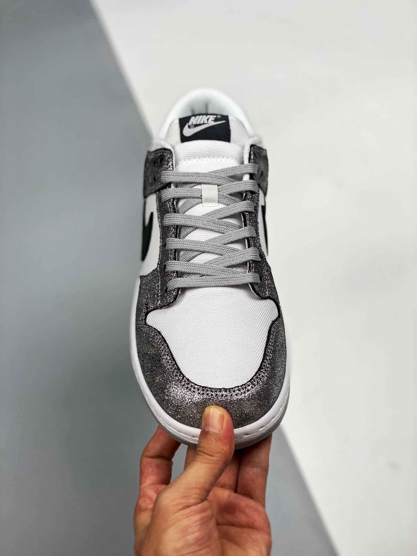 Nike SB Dunk Nike Dunk Low “Shimmer” White/Metallic Silver-Black For Sale 8 Nike SB Dunk Nike Dunk Low “Shimmer” White/Metallic Silver-Black For Sale - Image 6