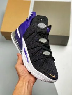 Nike LeBron 18 “Lakers” Black/Metallic Gold-Court Purple-White For Sale