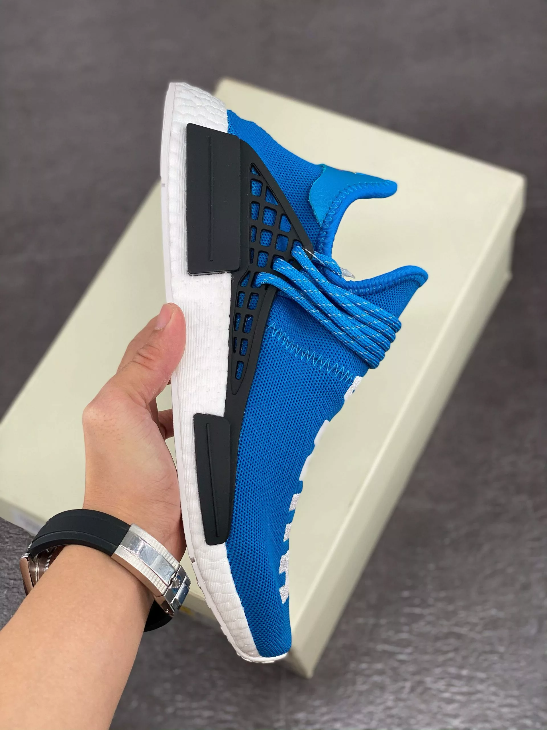 Adidas NMD Pharrell Williams X Adidas HU NMD “Human Being” Shale Blue BB0618 For Sale 4 Adidas NMD Pharrell Williams X Adidas HU NMD “Human Being” Shale Blue BB0618 For Sale - Image 2