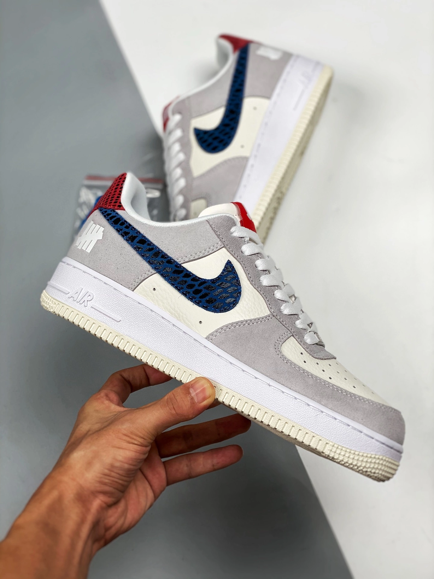 Undefeated X Nike Air Force 1 ‘5 On It’ Grey Fog/Imperial Blue For Sale 4 Undefeated X Nike Air Force 1 ‘5 On It’ Grey Fog/Imperial Blue For Sale - Image 2