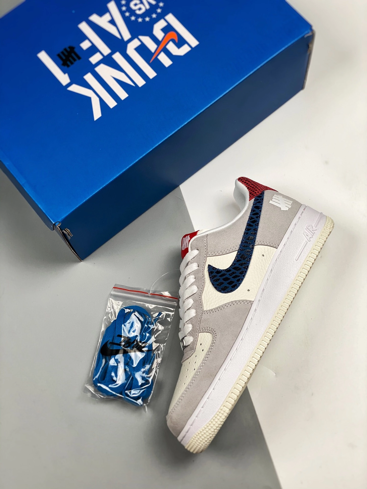 Undefeated X Nike Air Force 1 ‘5 On It’ Grey Fog/Imperial Blue For Sale 5 Undefeated X Nike Air Force 1 ‘5 On It’ Grey Fog/Imperial Blue For Sale - Image 3